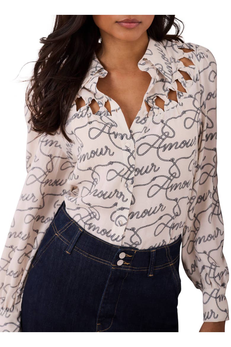 Amour Print Bow Shirt, Alternate, color, Cream