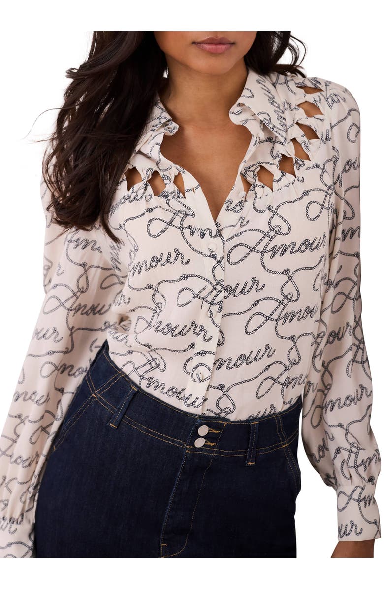 MINT VELVET Amour Print Bow Shirt, Alternate, color, Cream