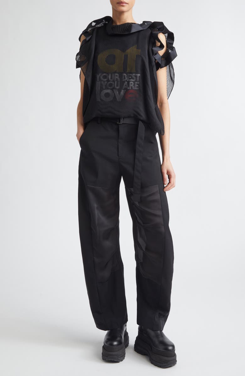 Sacai At Your Best, You Are Love Mixed Media Top, Alternate, color, Black