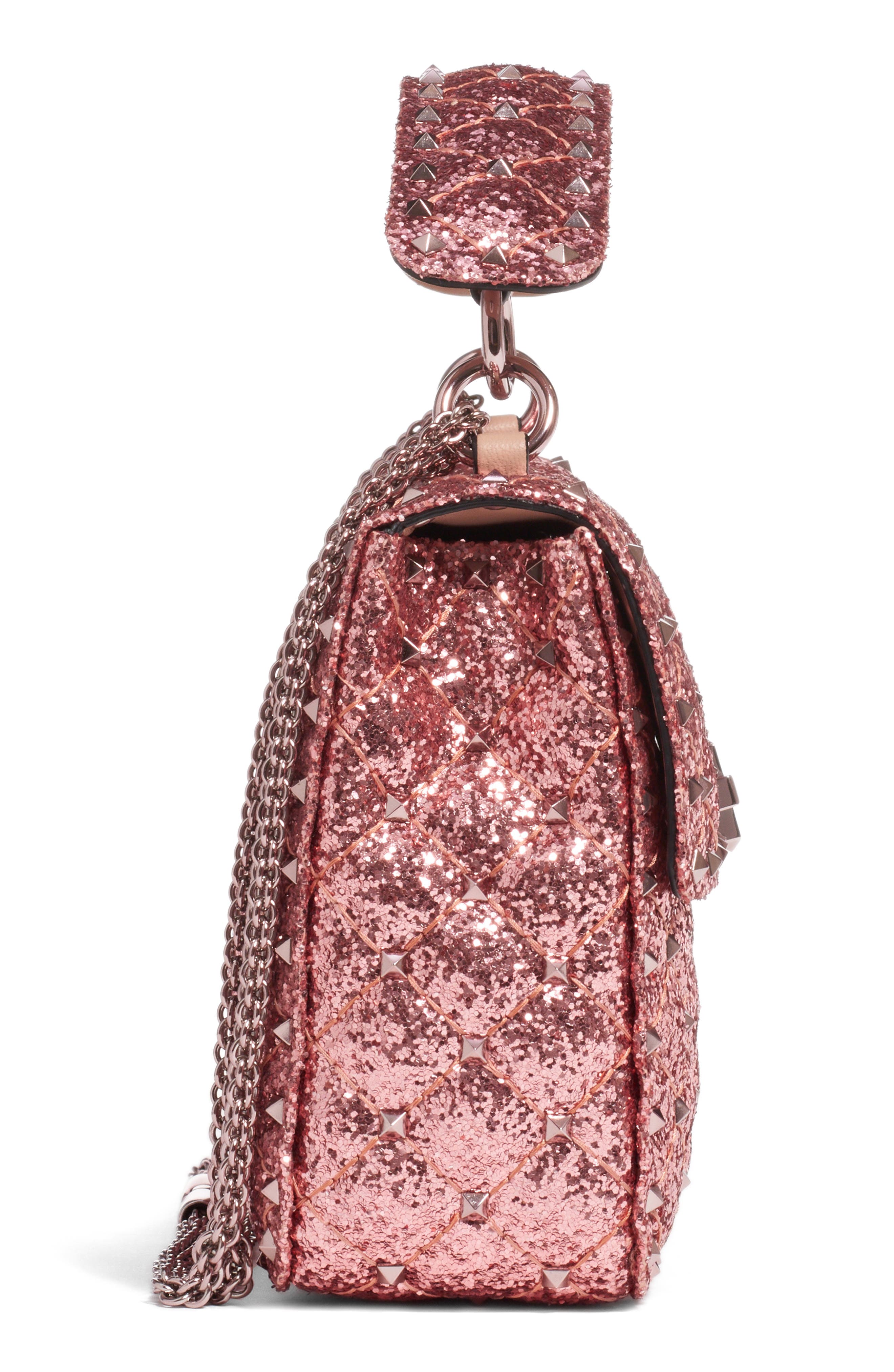 Valentino Garavani Medium Spike It Glitter Shoulder Bag, Alternate, color, 