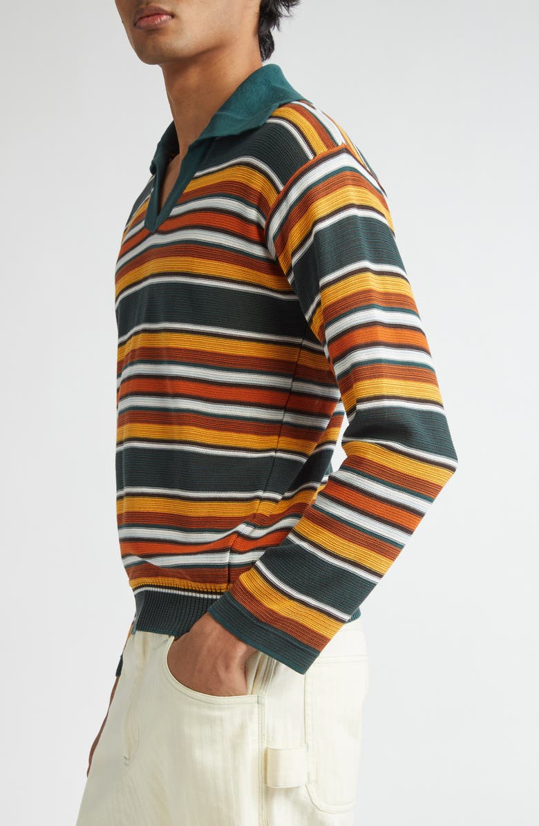 Bode Boxy Parakeet Stripe Long Sleeve Polo, Alternate, color, Multicolor
