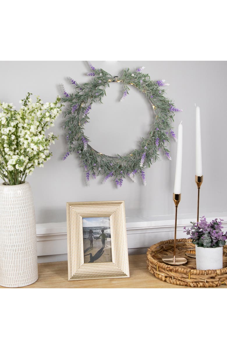 Northlight Pre-Lit Battery Operated Purple Ombre Lavender Spring Wreath- 16" - White LED Lights, Alternate, color, Green