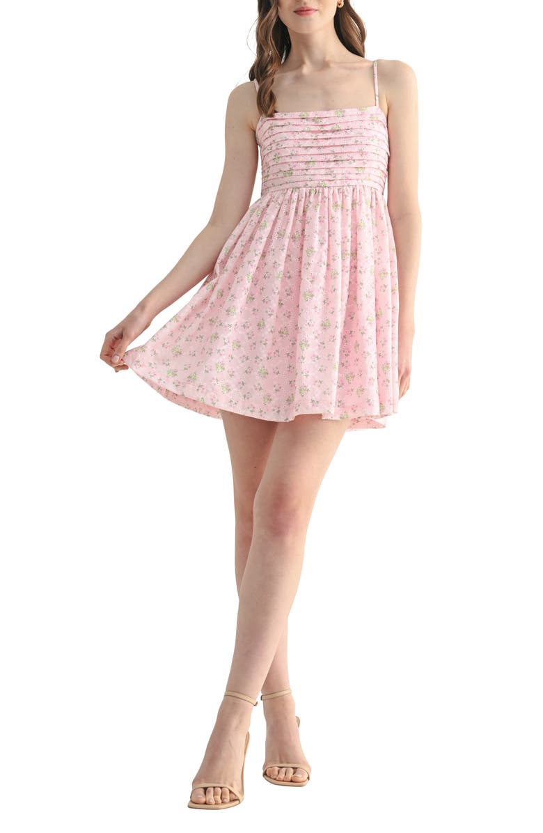 Lush Floral Embroidered Eyelet Fit & Flare Minidress, Main, color, Pink Ditsy