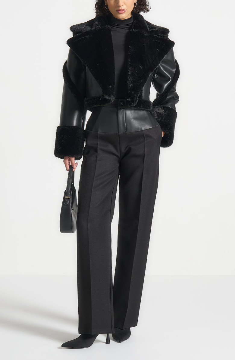 Manière De Voir Kena Leather & Plush 2-in-1 Gilet Jacket, Alternate, color, Black