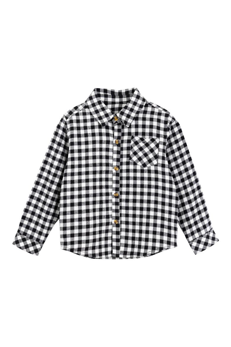 Kids' Gingham Check Organic Cotton Flannel Button-Up Shirt, Main, color, 900 BLACK