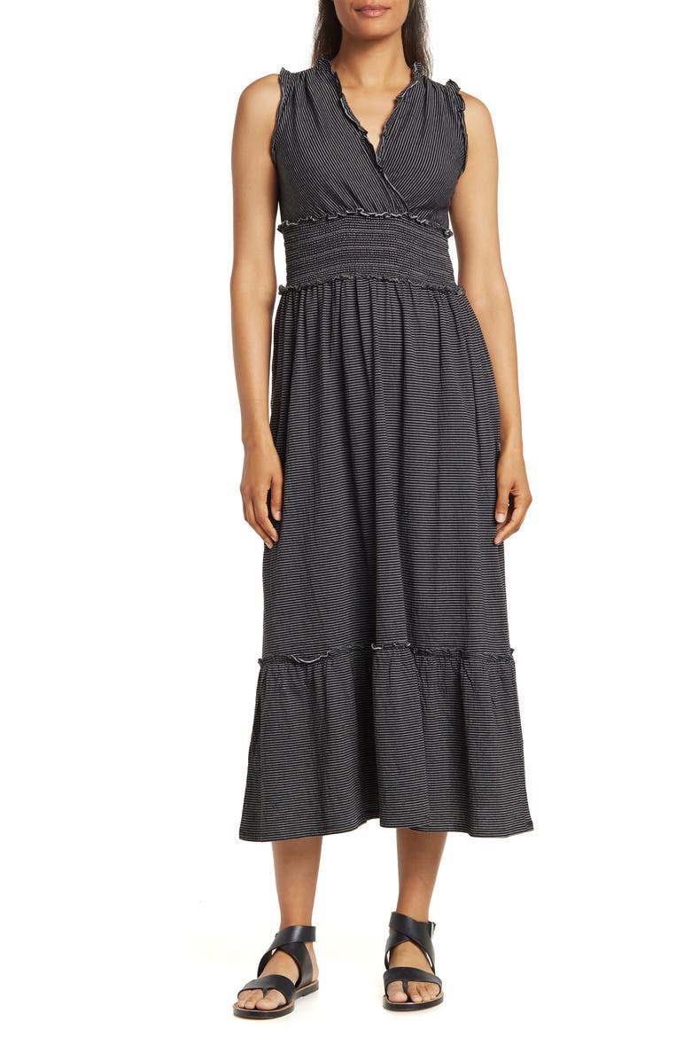 Textured Knit Ruffle Midi Dress, Main, color, BLACK/ WHITE