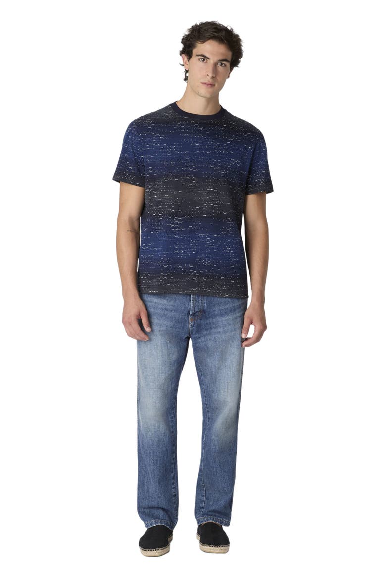 Crew-neck Cotton T-shirt With Jacquard Greek Motif, Main, color, Blue Multi