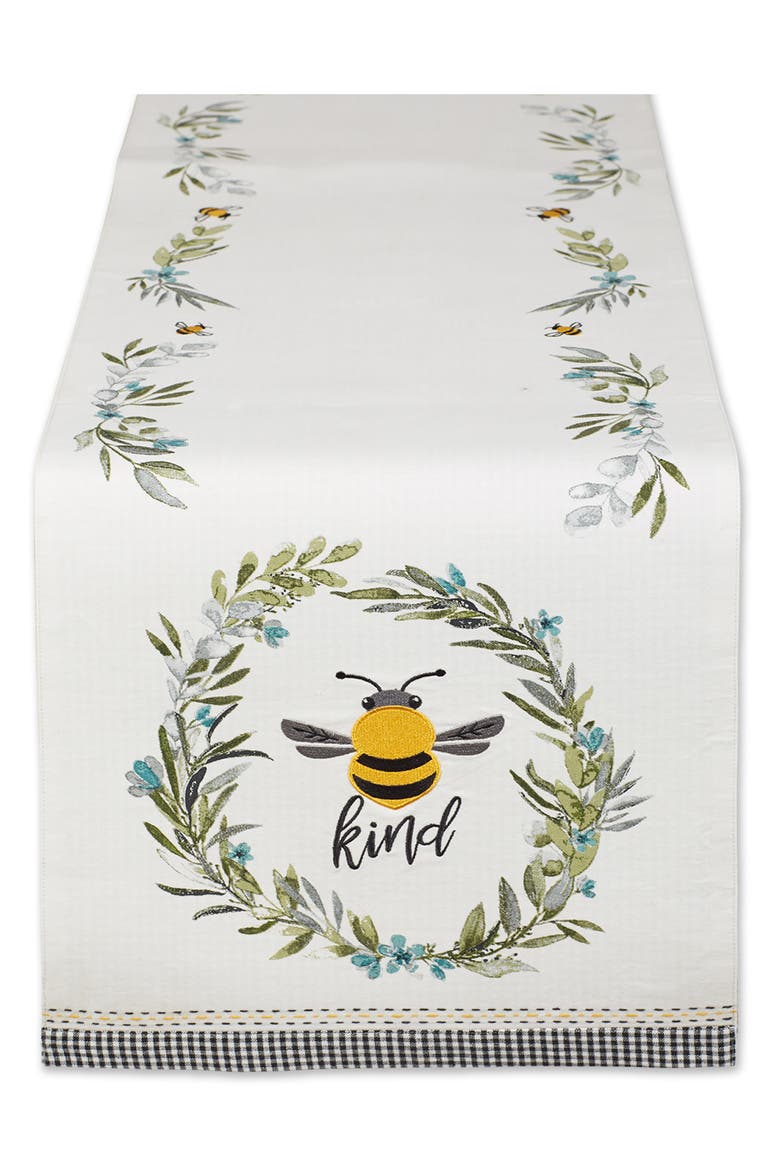 Bee Kind Embellished Table Runner, Main, color, OFF-WHITE