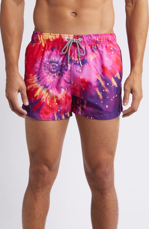 Bright Tie Dye Shortie Swim Trunks