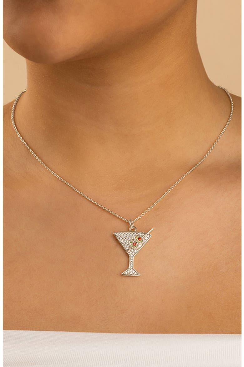 Pavé Dirty Martini Pendant Necklace, Alternate, color, SILVER