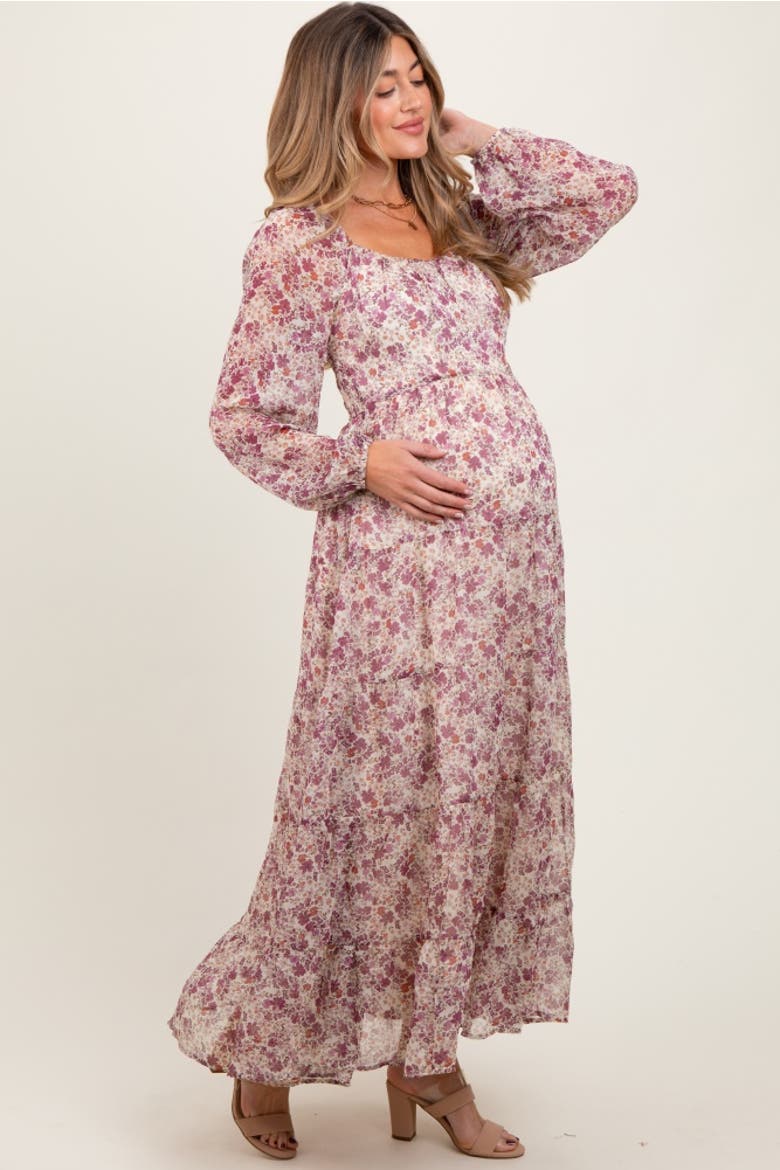 Floral Floral Chiffon Maxi Dress, Alternate, color, Mauve