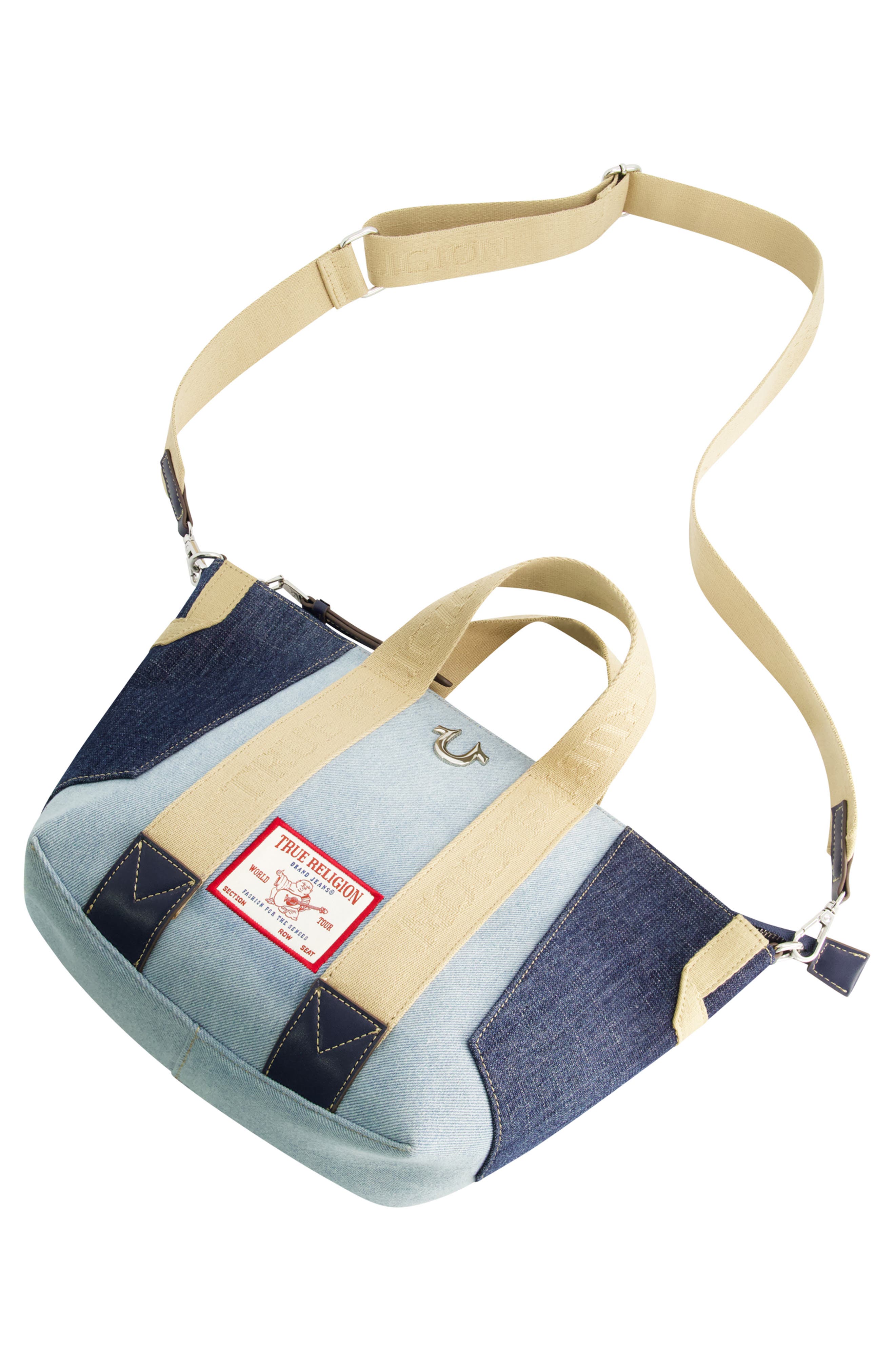 True Religion Denim Patchwork Logo Tote Bag, Alternate, color, 
