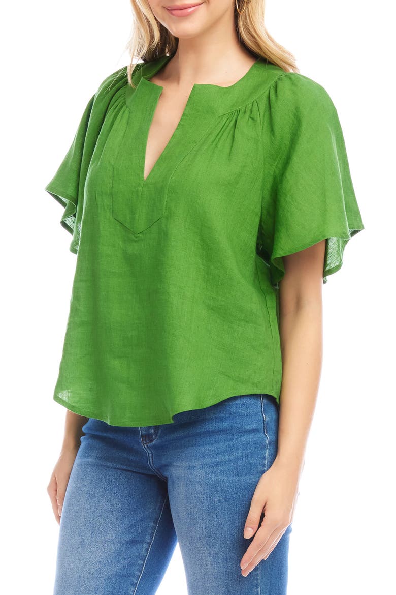 Flutter Sleeve Linen Top, Alternate, color, GREEN
