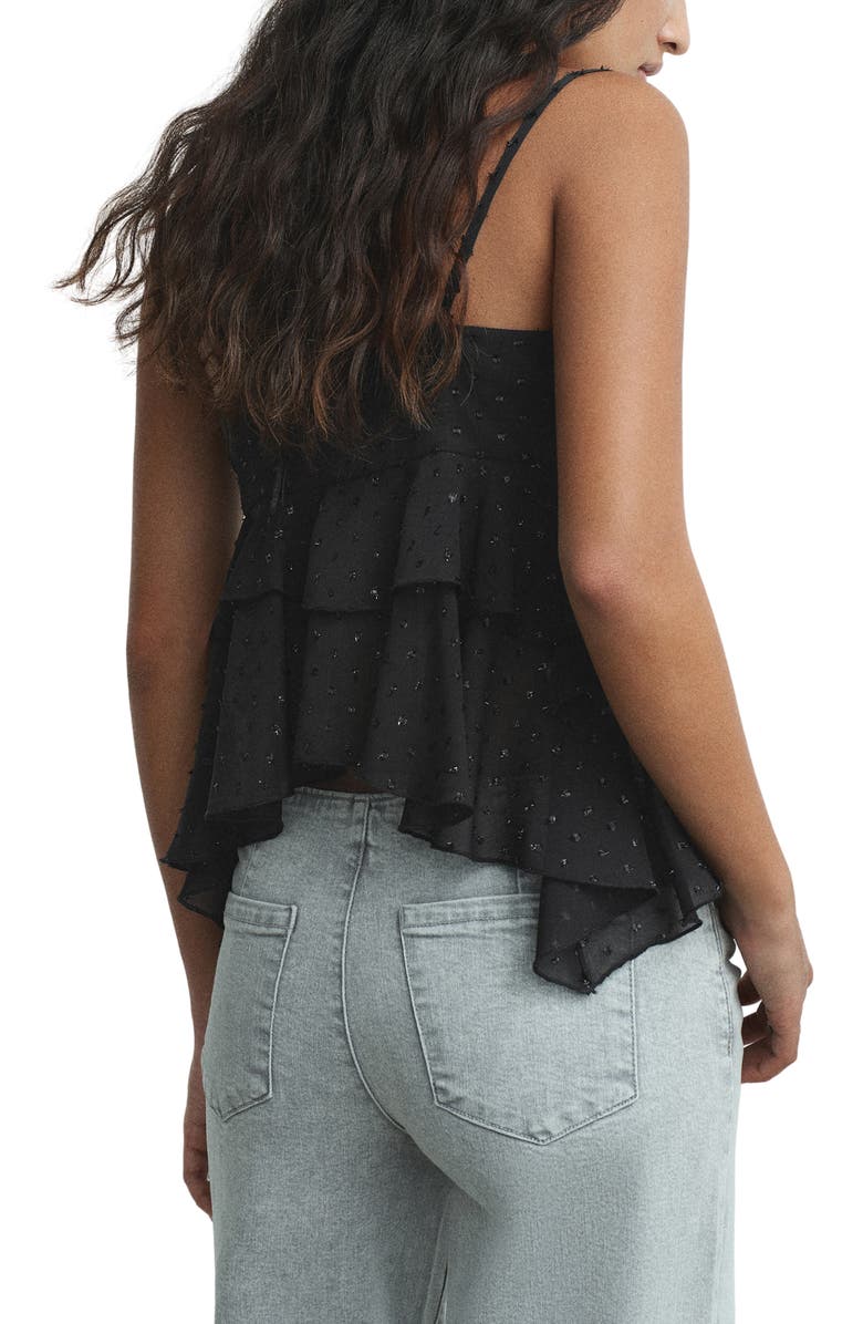 MANGO TEEN Ruffle Clip Dot Tiered Crop Top, Alternate, color, Black