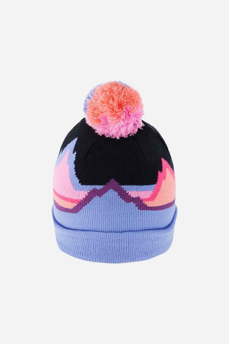 Winter Mountains Pompom Lined Knit Hat, Alternate, color, Black Printed Mountains