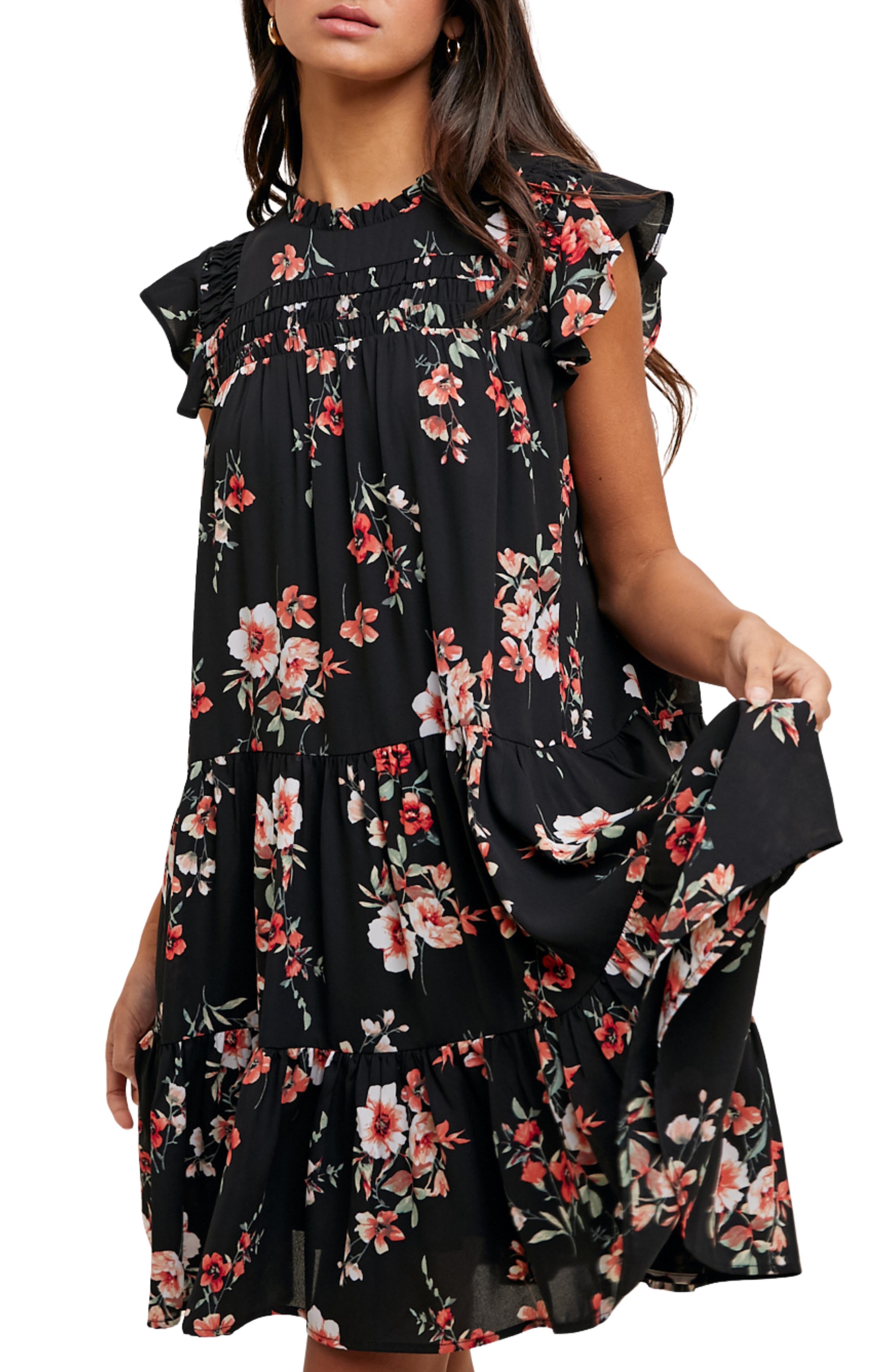 WISHLIST Floral Cap Sleeve Tiered Babydoll Dress
