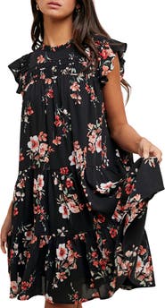 WISHLIST Floral Cap Sleeve Tiered Babydoll Dress