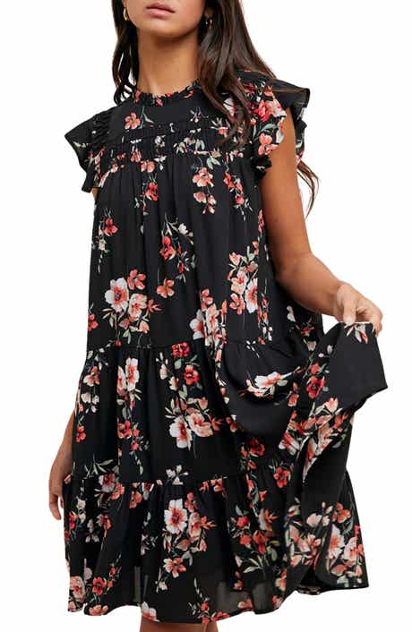 WISHLIST Floral Cap Sleeve Tiered Babydoll Dress