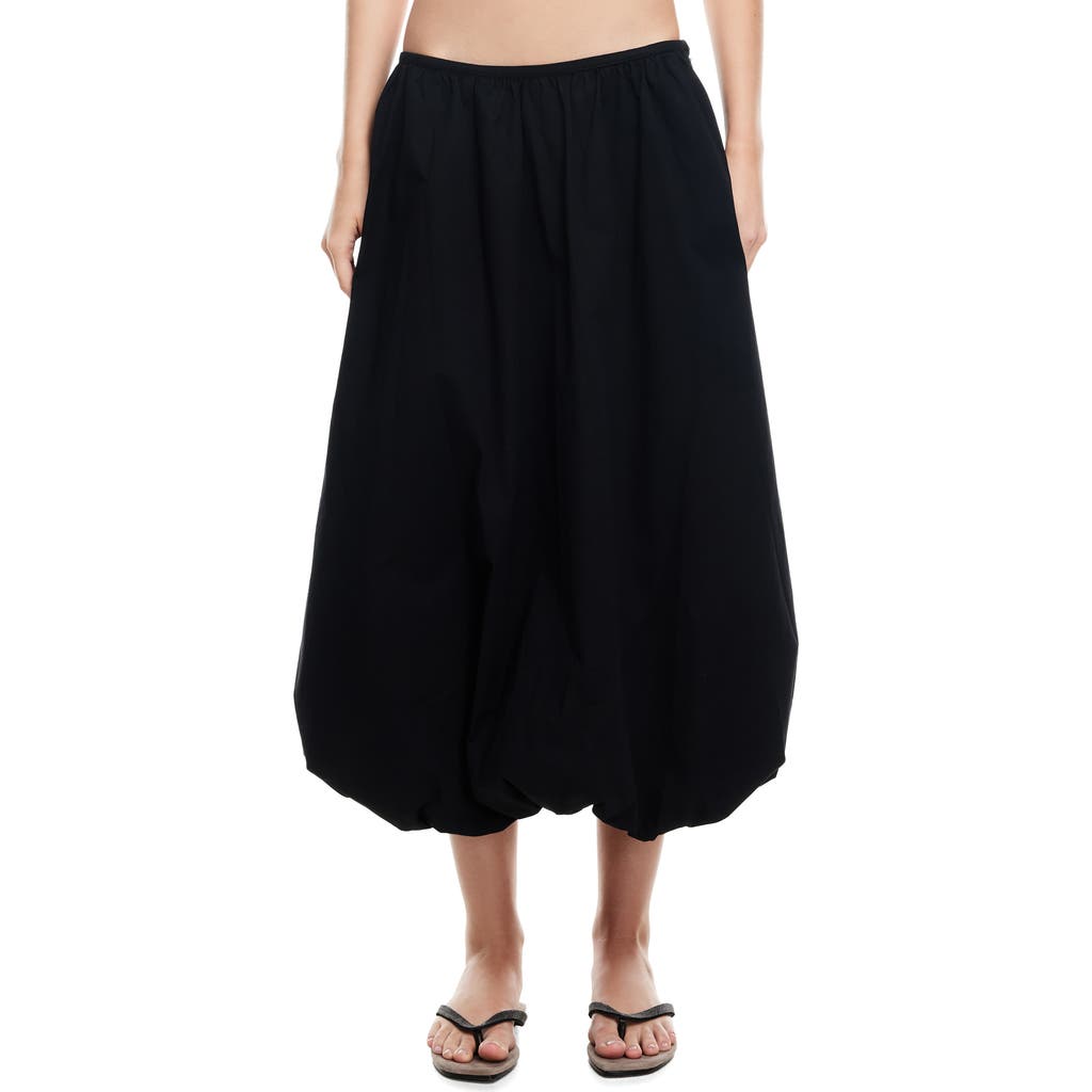 Lioness Intuition Low Rise Bubble Hem Midi Skirt In Onyx