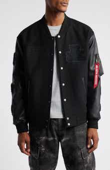Alpha Industries Leather MA-1 Varsity Wool & Faux Leather Jacket