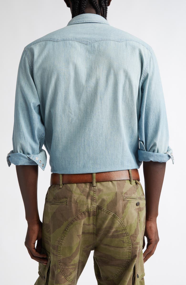 Double RL Buffalo Slim Fit Pearl Snap Denim Western Shirt, Alternate, color,