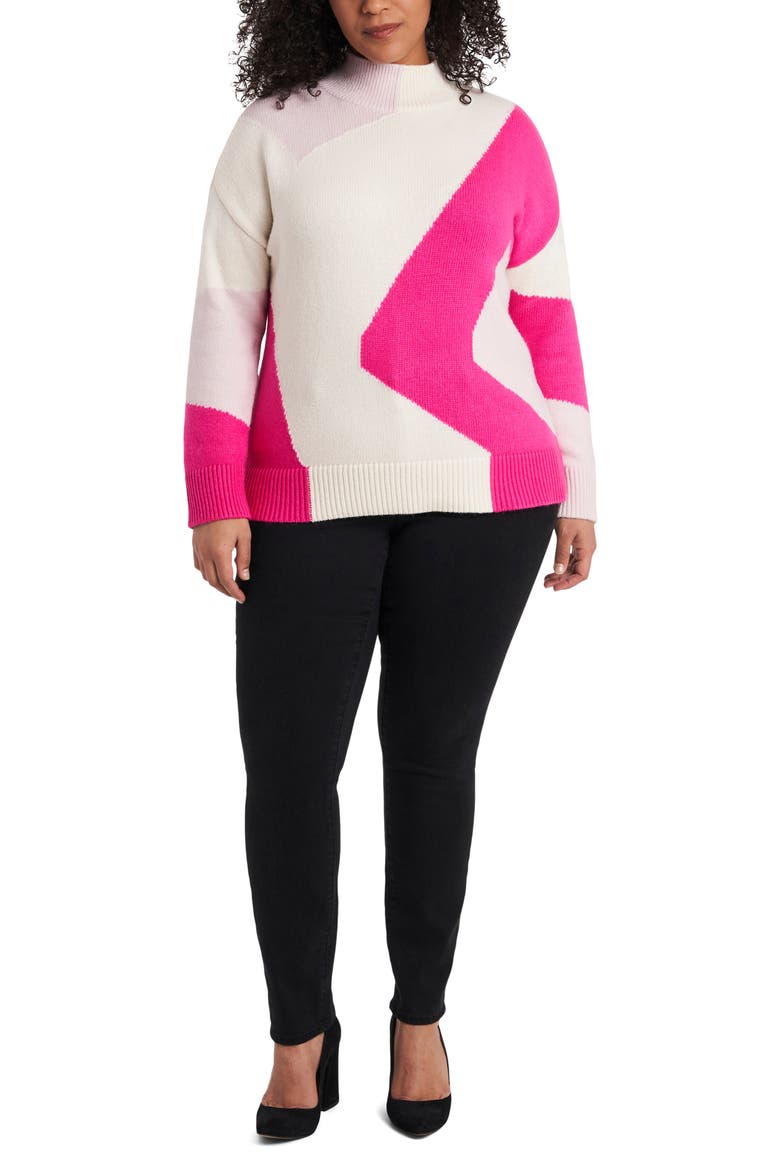 Mod Intarsia Knit Sweater, Alternate, color, LEGACY PINK