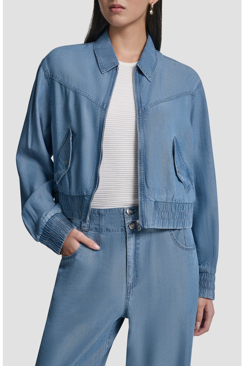 Front Zip Chambray Bomber, Alternate, color, STREAM WASH