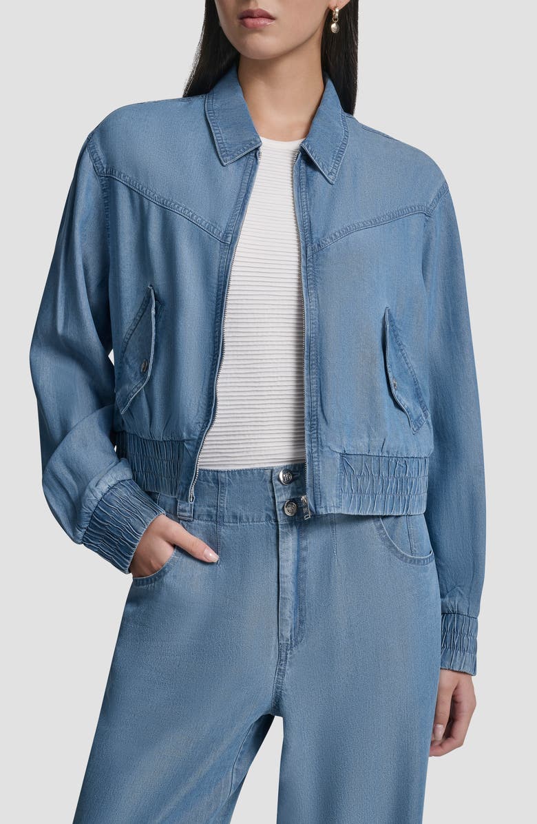 DKNY Front Zip Chambray Bomber, Alternate, color, 
