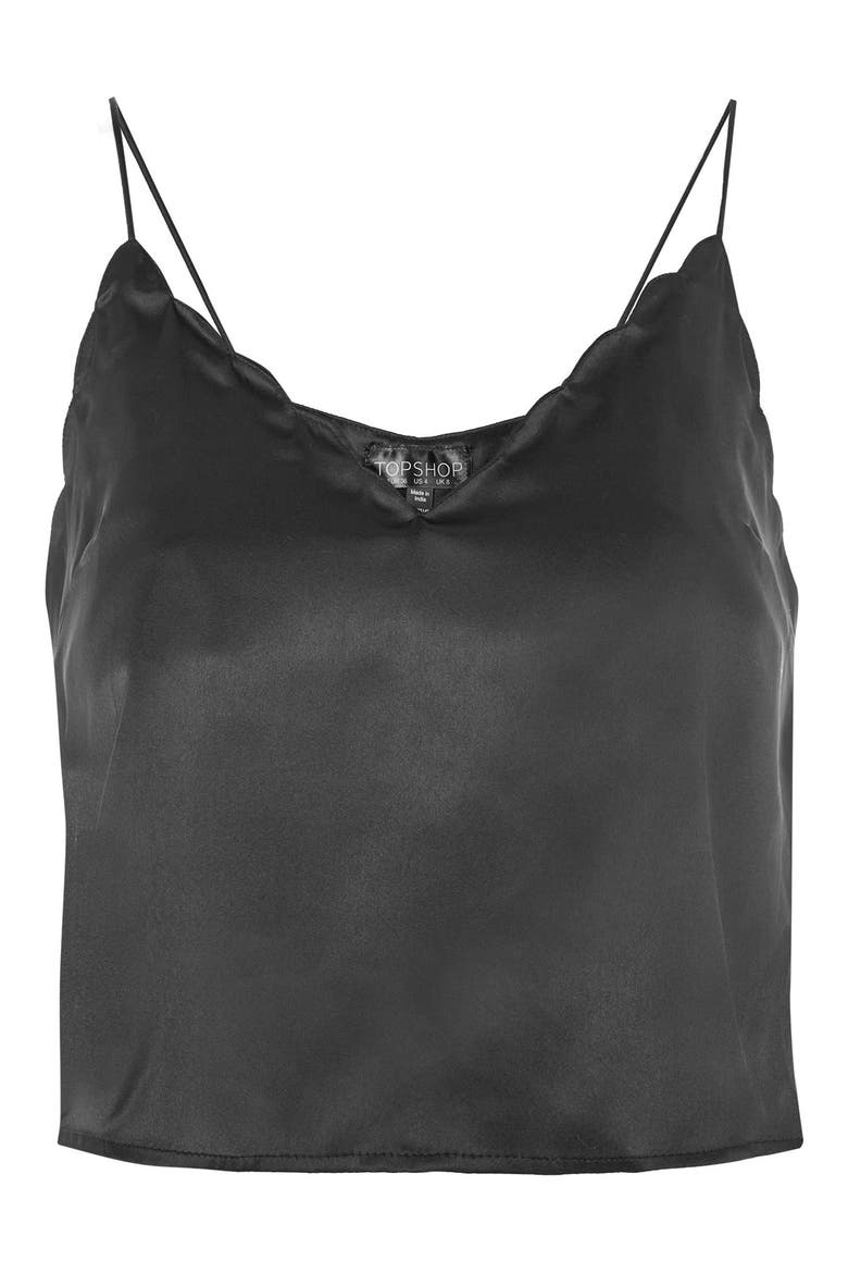 Scallop Crop Camisole, Alternate, color, BLACK