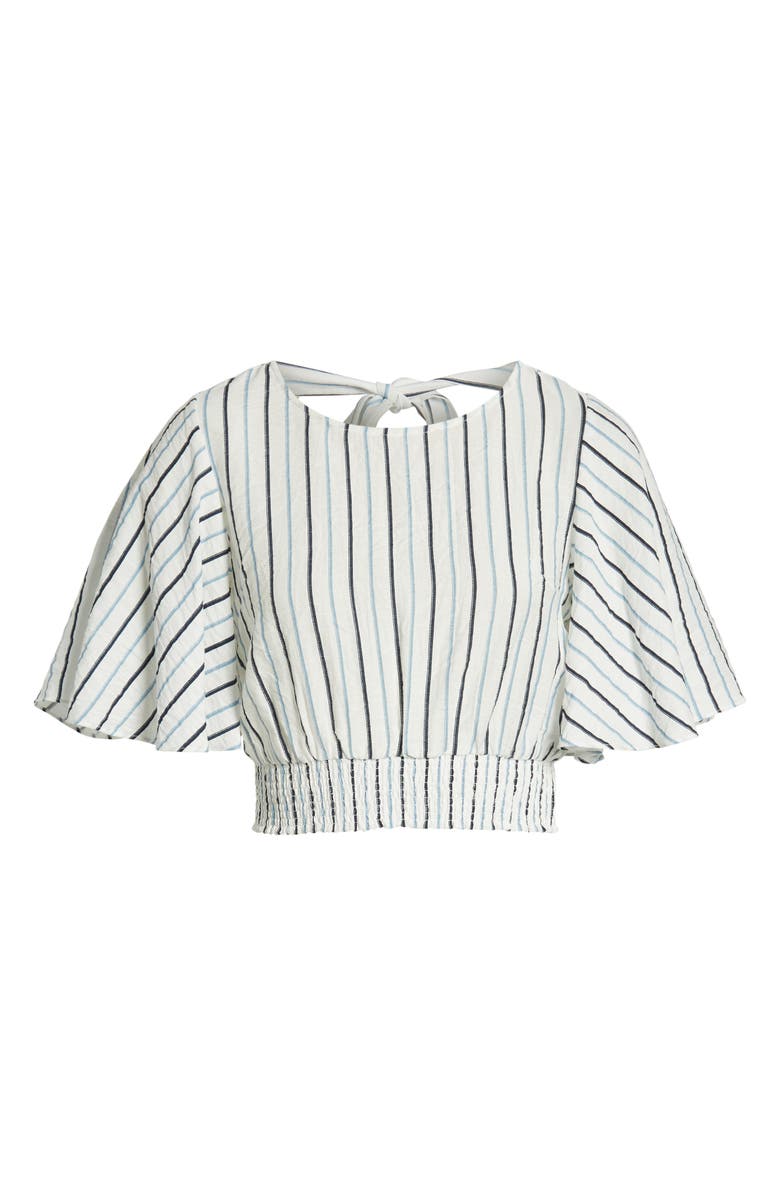 MOON RIVER Stripe Flutter Sleeve Crop Top, Alternate, color,