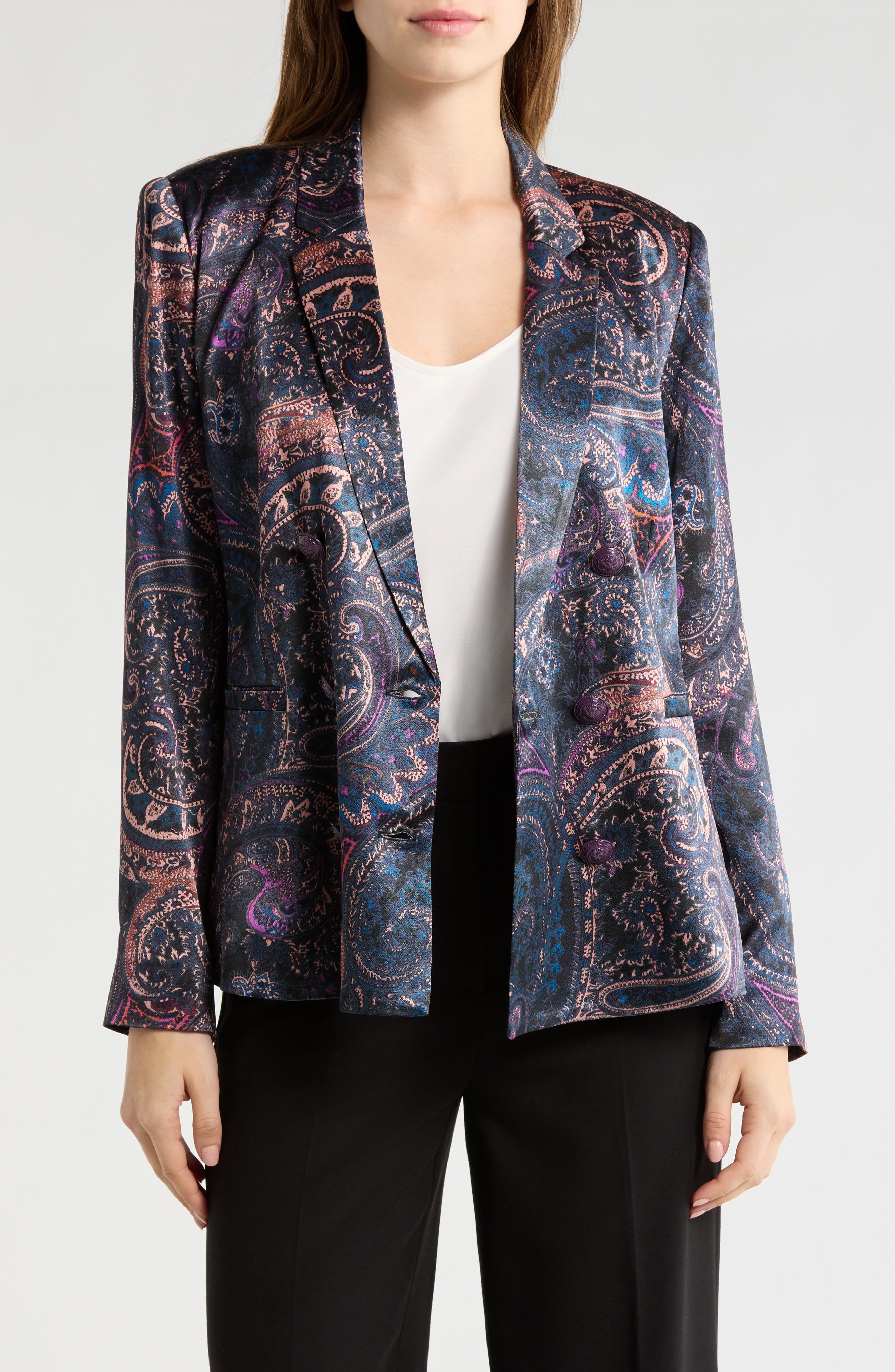 L'AGENCE Colin Paisley Double Breasted Blazer