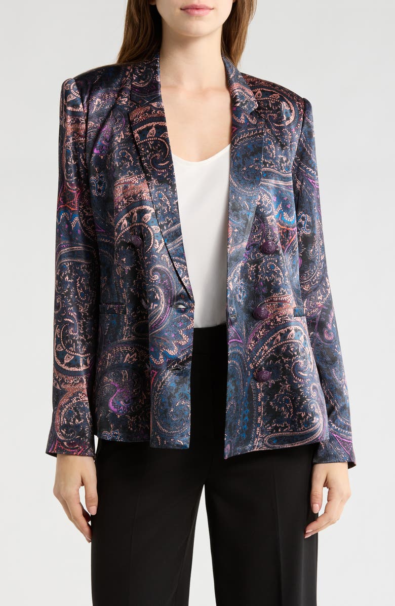L'AGENCE Colin Paisley Double Breasted Blazer, Main, color, Plum Multi Boute Paisley