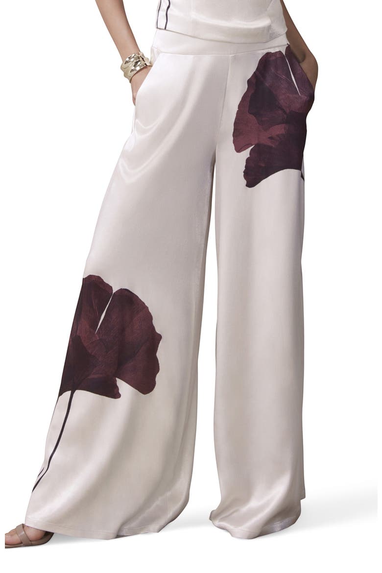 Floral Print Satin Trouser, Main, color, Burgundy