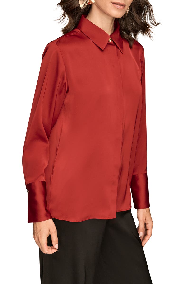 Donna Karan New York Satin Hidden Button-Up Top, Alternate, color, Metropolit