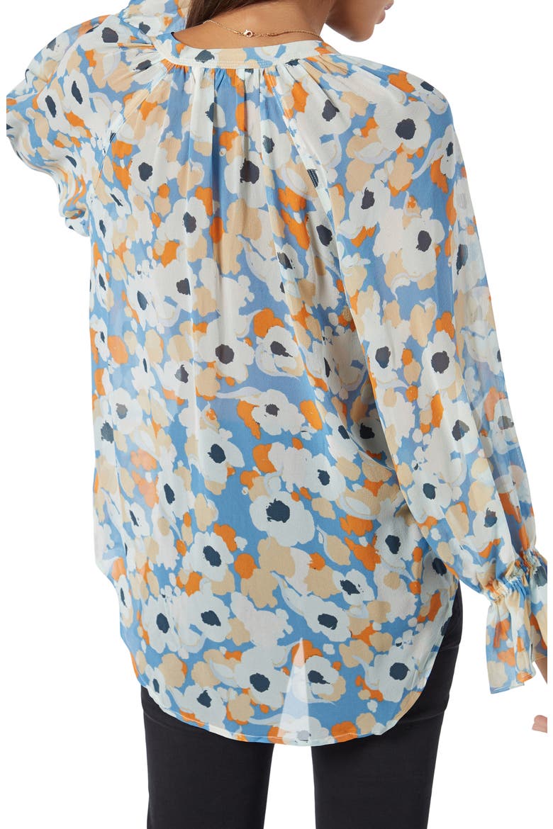 Cecarina Floral Print Silk Popover Blouse, Alternate, color, PERSIMMON BLUE MULTI