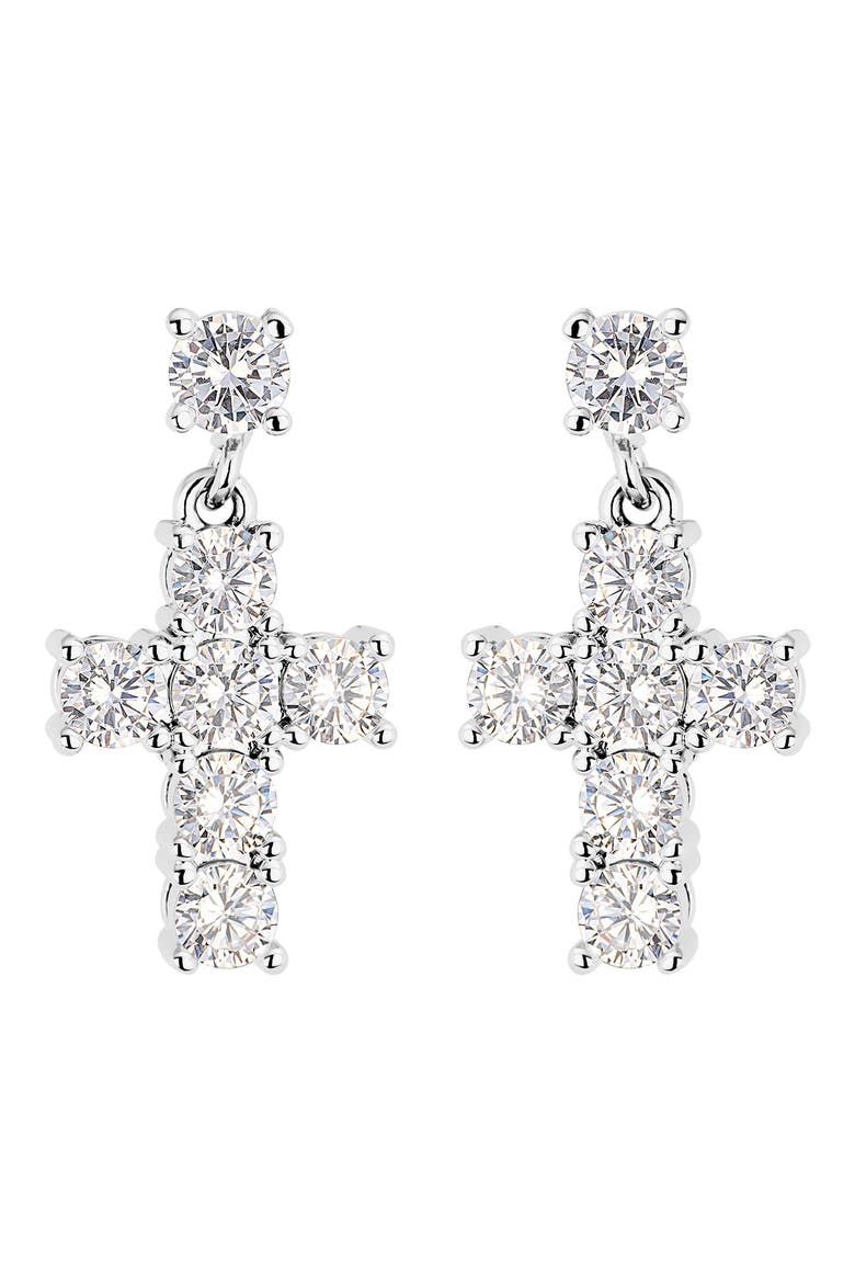 Cross Drop Earrings, Main, color, SILVER