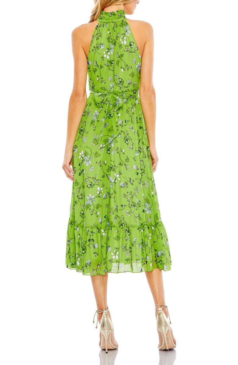 Mac Duggal Floral Print Halter Neck A Line Dress, Alternate, color, Sage Multi