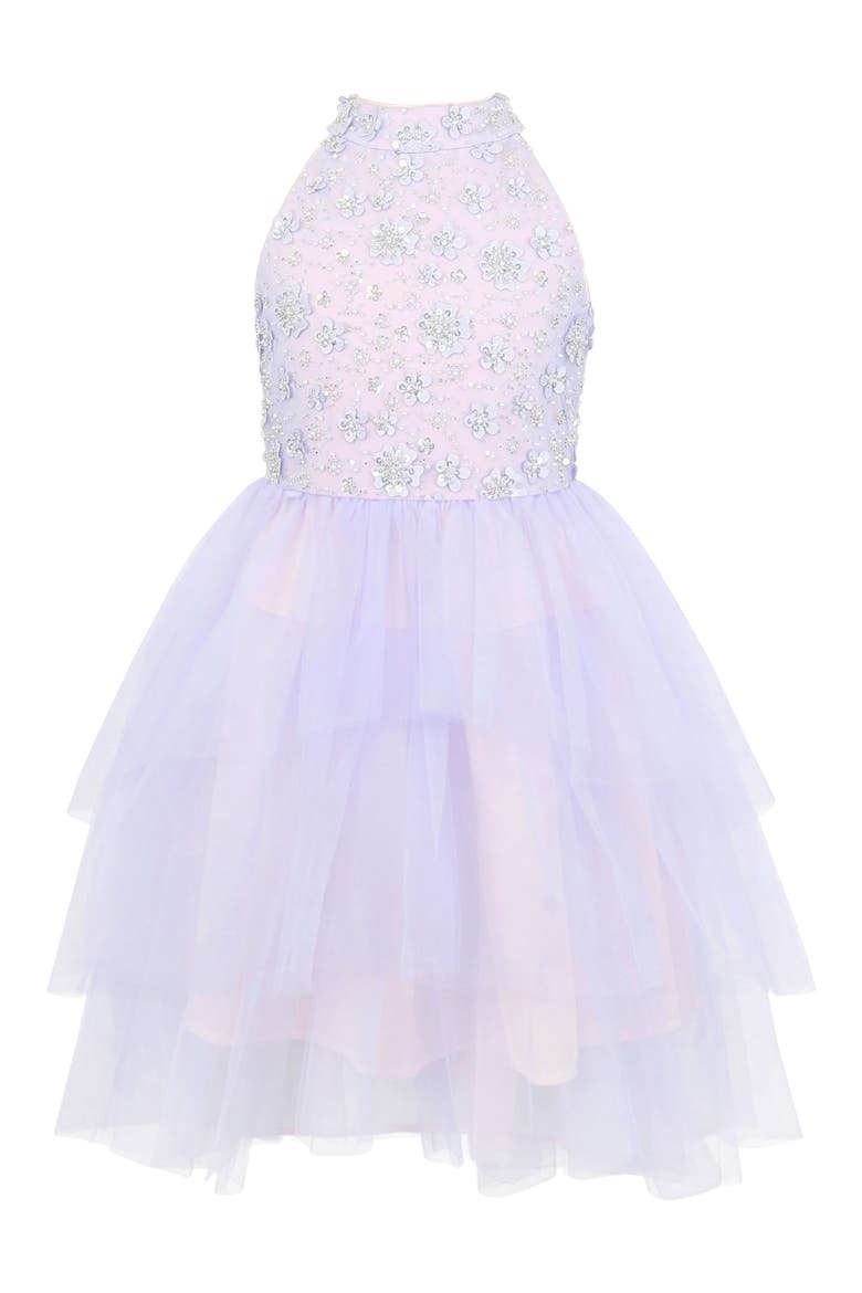 Kids' Sequin Embellished Bodice High-Low Mesh Skirt Party Dress, Main, color, BLUE/ PINK