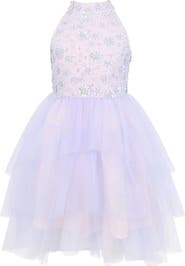 Zunie Kids' Sequin Embellished Bodice High-Low Mesh Skirt Party Dress