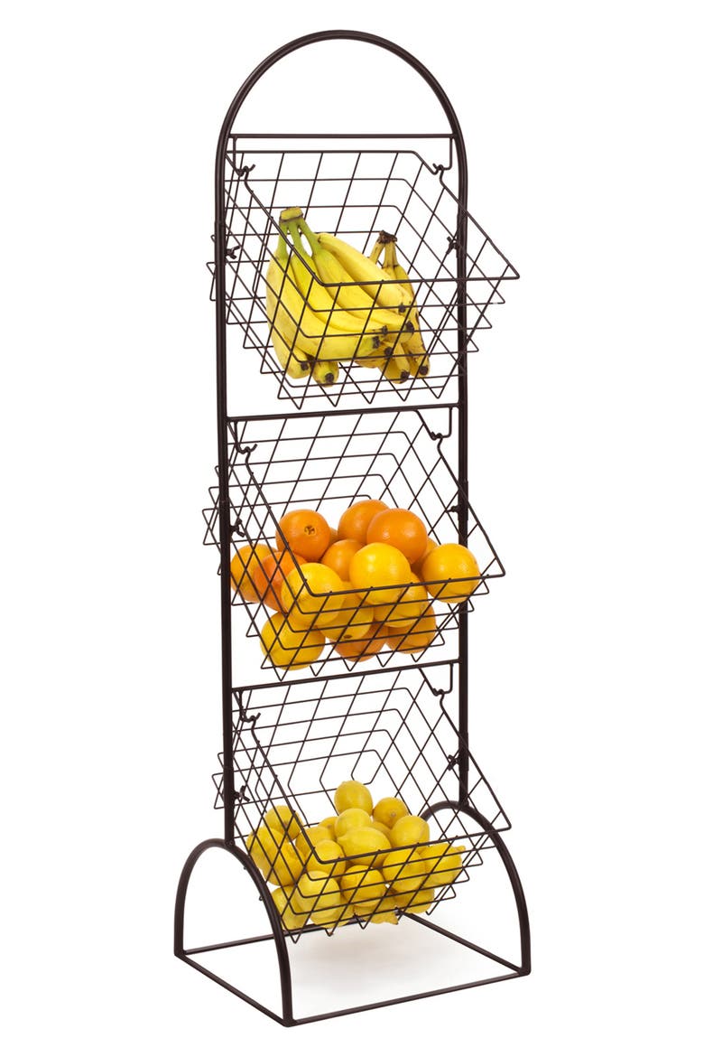 Black 3-Tier Wire Market Storage Basket, Alternate, color, BLACK