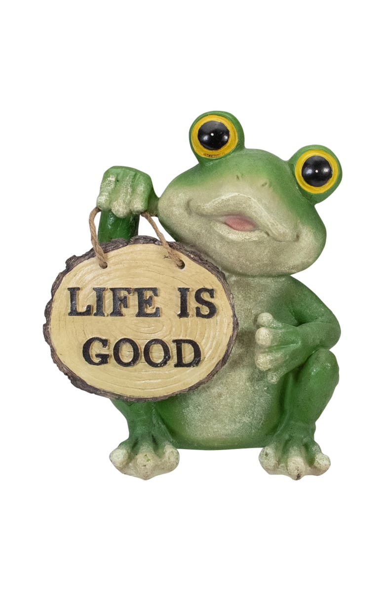 Northlight 9" Green 'Life is Good' Frog Outdoor Garden Statue, Main, color, Green