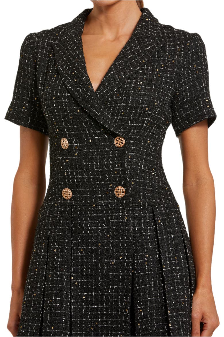 Short Sleeve V-Neck Tweed Blazer Mini Dress, Alternate, color, Black
