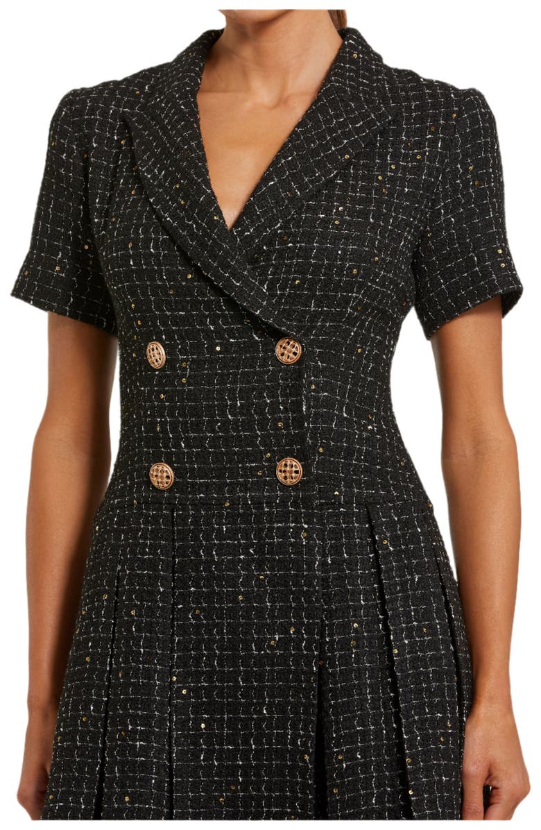 Mac Duggal Short Sleeve V-Neck Tweed Blazer Mini Dress, Alternate, color, Black
