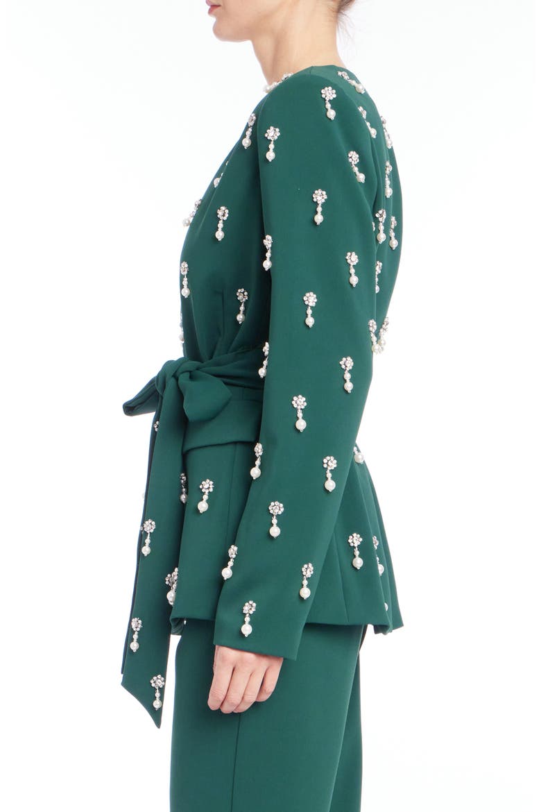 Pearl Drop Beaded Suit Jacket with Removable Belt, Alternate, color, PINE