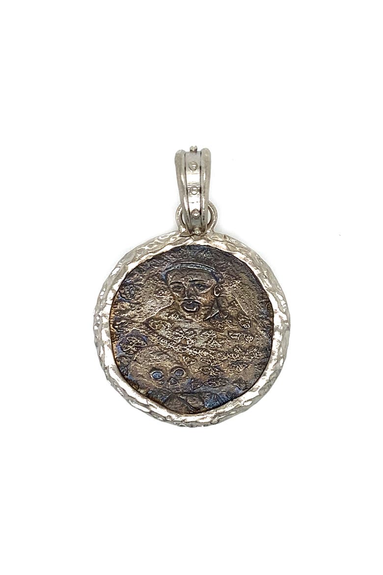 Monk Coin Pendant Charm, Main, color, SILVER