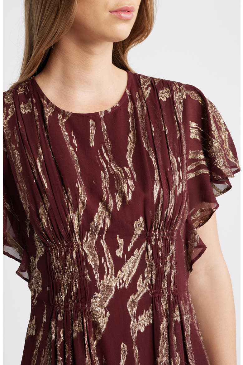 The Rose Metallic Flutter Sleeve Maxi Dress, Alternate, color, ZINFANDEL