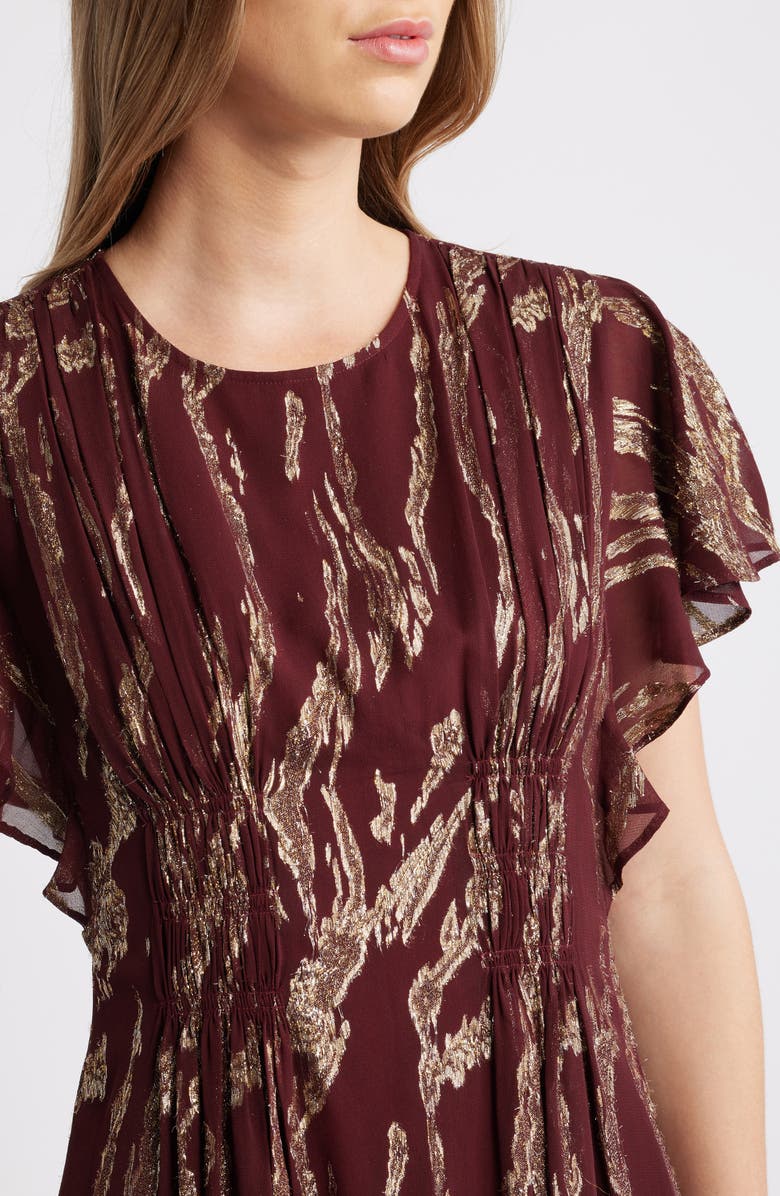 Parker The Rose Metallic Flutter Sleeve Maxi Dress, Alternate, color, Zinfandel