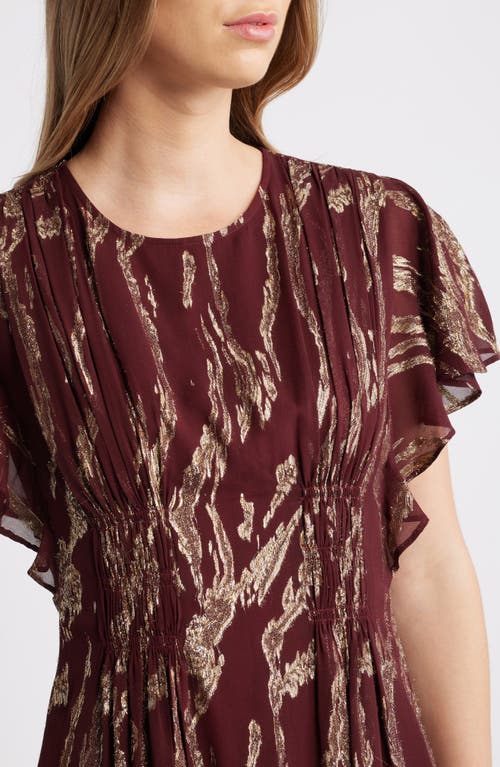 Parker The Rose Metallic Flutter Sleeve Maxi Dress In Burgundy