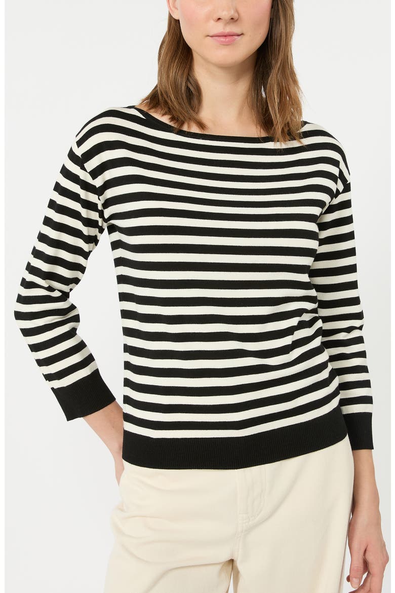 Stecca Striped Bateau Neck Sweater, Alternate, color, BLACK
