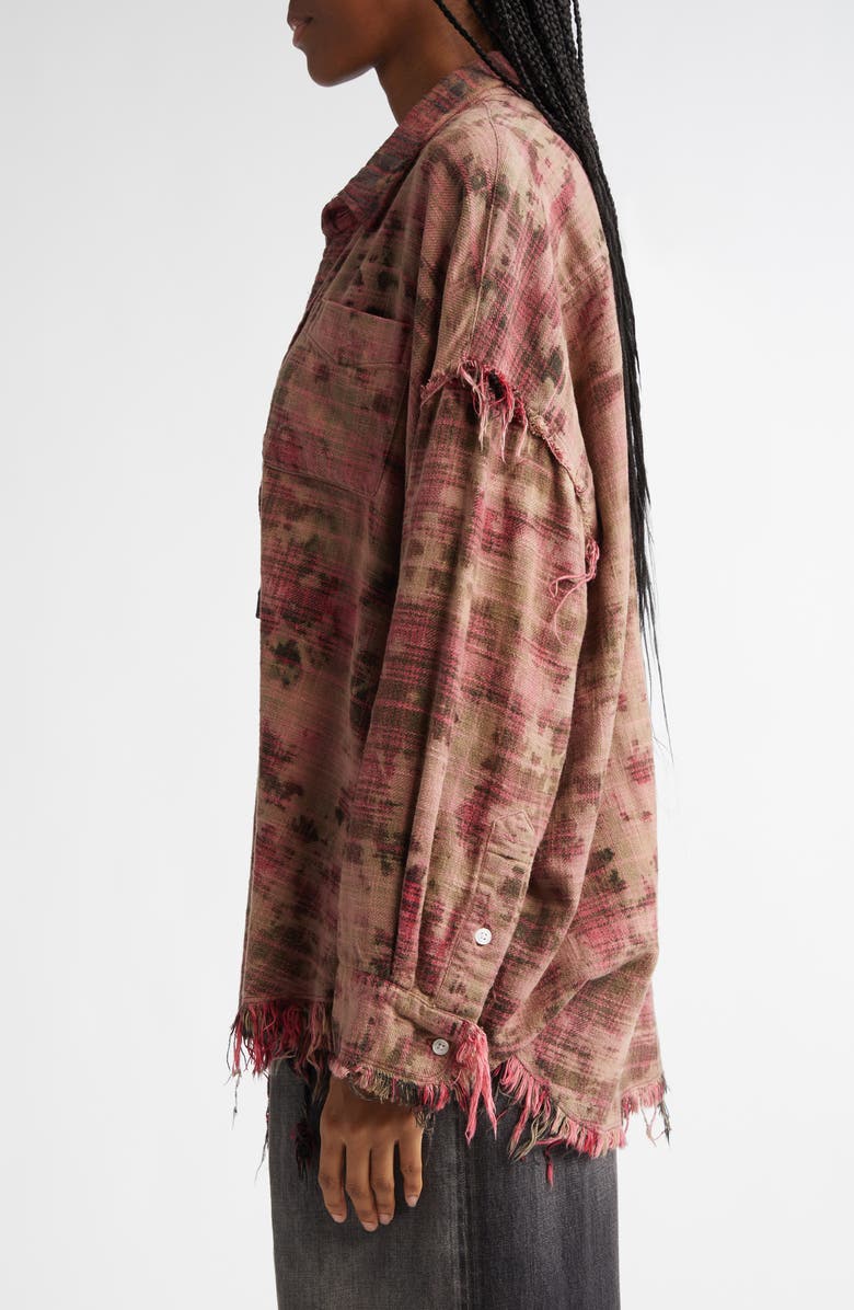 R13 Shredded Seam Drop Neck Plaid Flannel Button-Up Shirt, Alternate, color, 